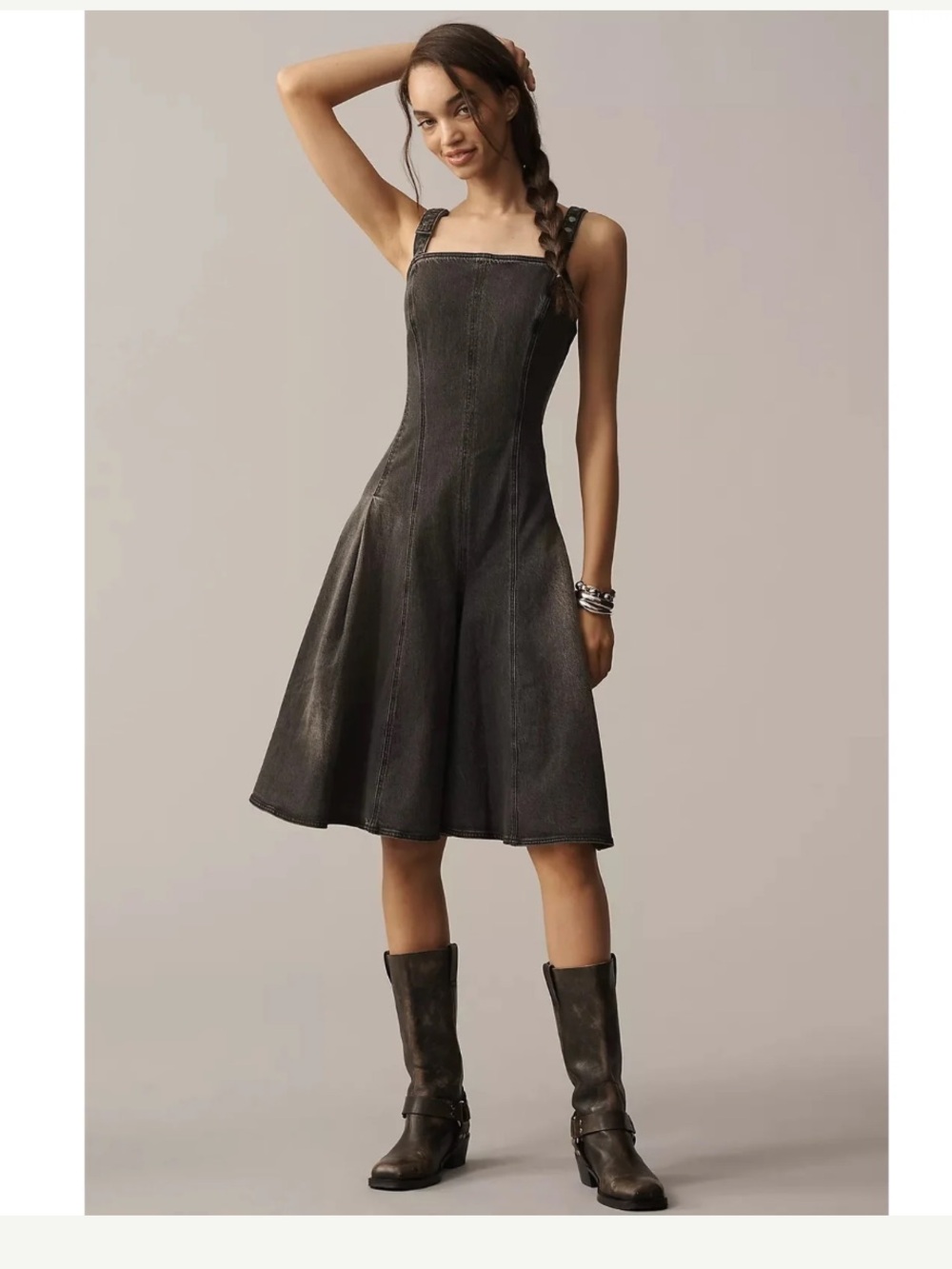 Pilcro Anthropologie Denim Midi Jumpsuit Dark Gray XS